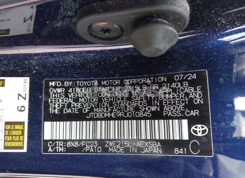 Photo 9 of 2024 Toyota Corolla HYBRID SE (VIN JTDBDMHE9RJ010845)