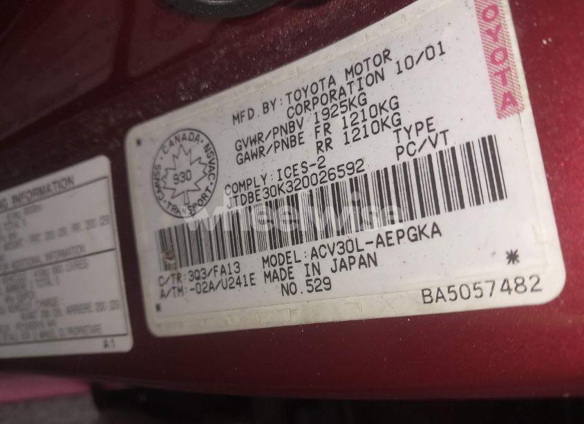 Photo 9 of 2002 Toyota Camry LE/XLE (VIN JTDBE30K320026592)