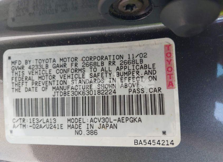 Photo 9 of 2003 Toyota Camry LE/SE/XLE (VIN JTDBE30K630182224)