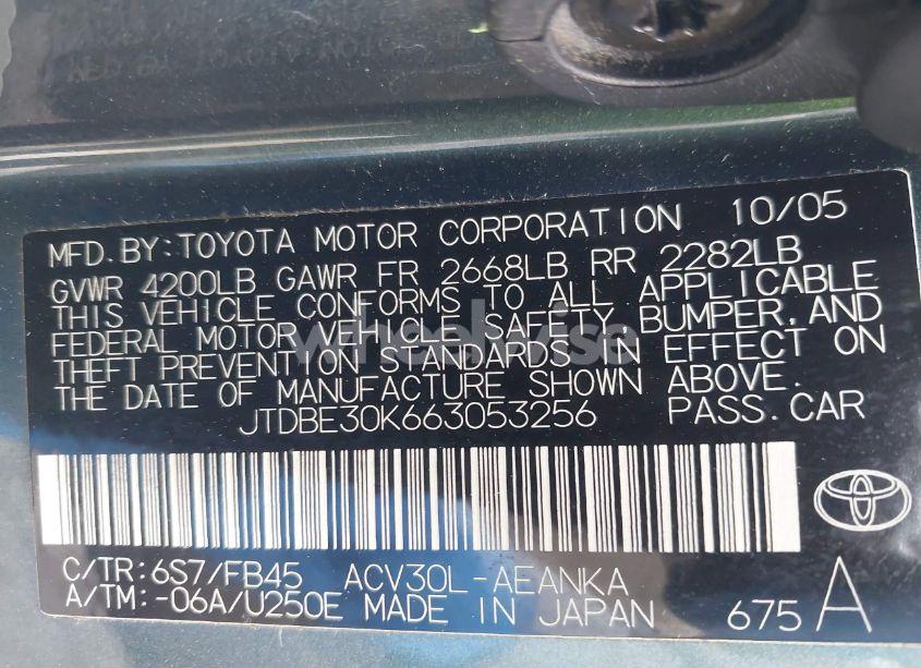 Photo 9 of 2006 Toyota Camry LE (VIN JTDBE30K663053256)