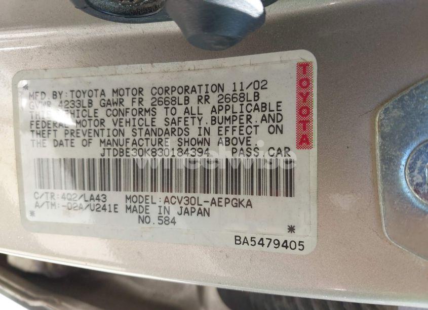 Photo 9 of 2003 Toyota Camry XLE (VIN JTDBE30K830184394)