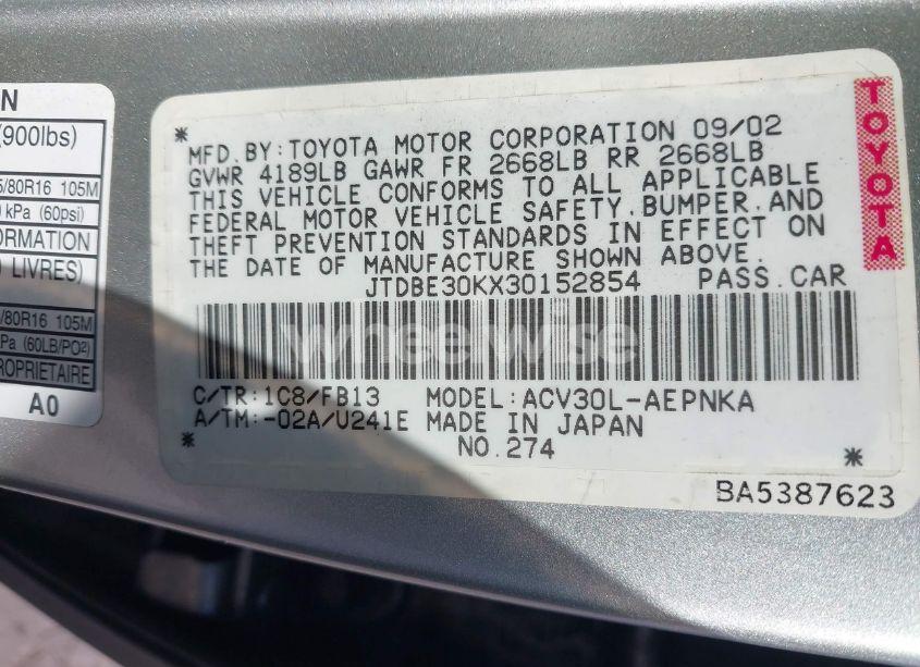 Photo 9 of 2003 Toyota Camry LE (VIN JTDBE30KX30152854)