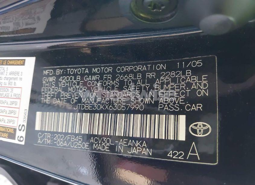 Photo 9 of 2006 Toyota Camry LE (VIN JTDBE30KX63057990)