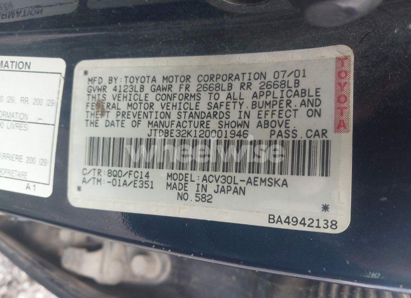 Photo 9 of 2002 Toyota Camry SE (VIN JTDBE32K120001946)