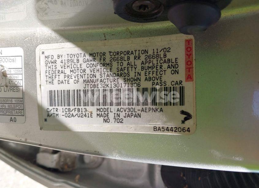 Photo 9 of 2003 Toyota Camry LE (VIN JTDBE32K130171306)