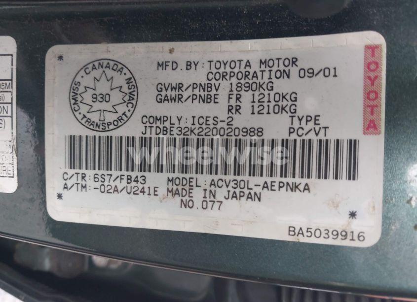 Photo 9 of 2002 Toyota Camry LE/XLE (VIN JTDBE32K220020988)
