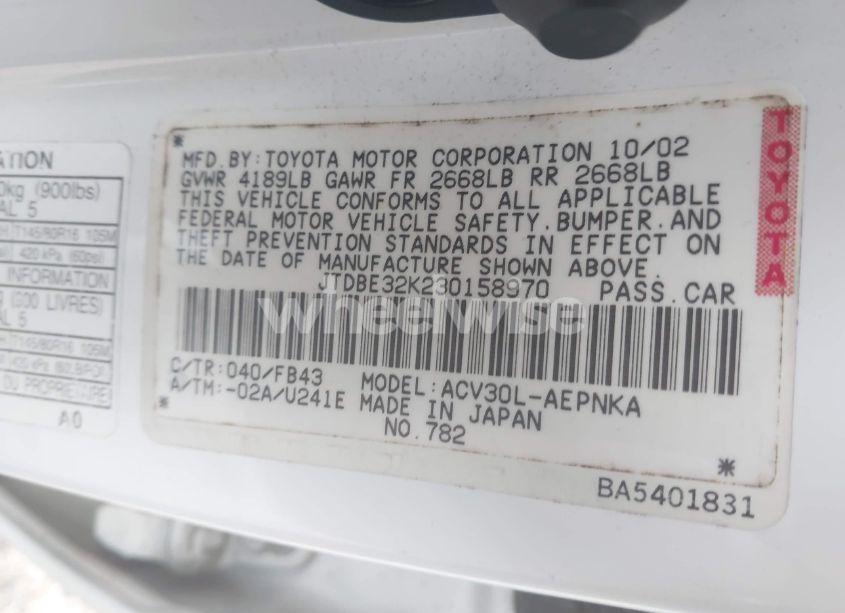 Photo 9 of 2003 Toyota Camry LE (VIN JTDBE32K230158970)