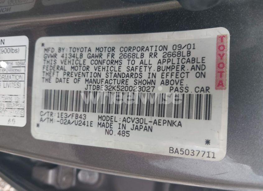 Photo 9 of 2002 Toyota Camry LE (VIN JTDBE32K520023027)