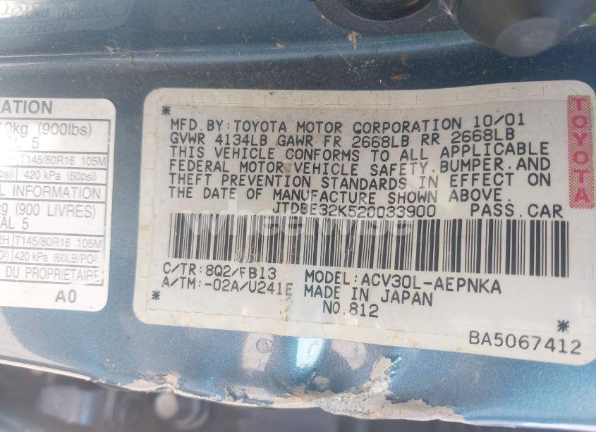 Photo 9 of 2002 Toyota Camry LE (VIN JTDBE32K520033900)