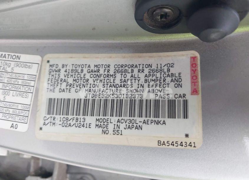 Photo 9 of 2003 Toyota Camry LE (VIN JTDBE32K530182373)