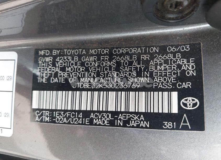 Photo 9 of 2003 Toyota Camry SE (VIN JTDBE32K530236769)