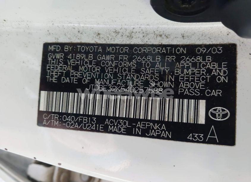 Photo 9 of 2004 Toyota Camry LE (VIN JTDBE32K540257588)