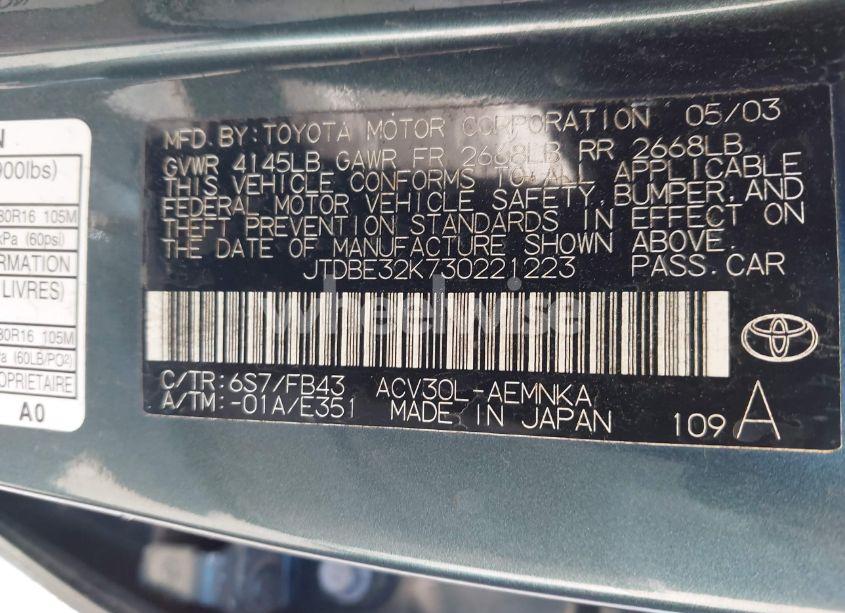 Photo 9 of 2003 Toyota Camry LE (VIN JTDBE32K730221223)