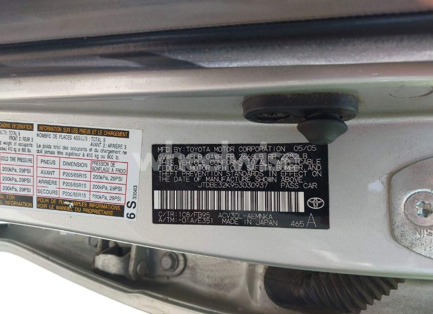 Photo 9 of 2005 Toyota Camry LE (VIN JTDBE32K953030937)