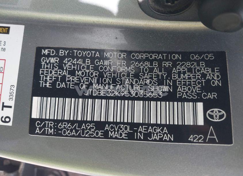 Photo 9 of 2005 Toyota Camry XLE (VIN JTDBE32K953035653)