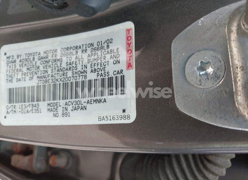 Photo 9 of 2002 Toyota Camry LE (VIN JTDBE32KX20070778)