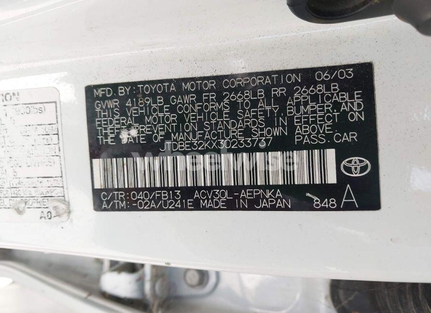 Photo 9 of 2003 Toyota Camry LE (VIN JTDBE32KX30233737)