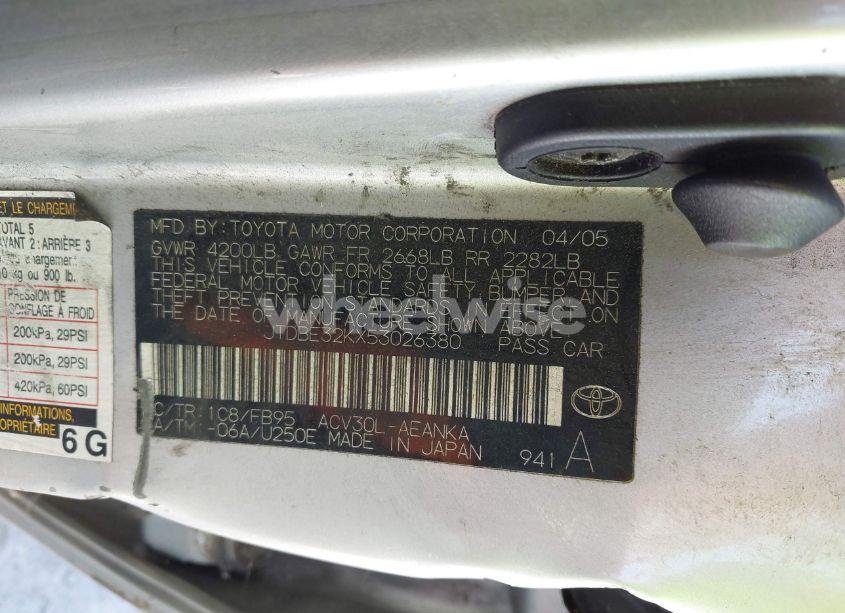 Photo 9 of 2005 Toyota Camry STD (VIN JTDBE32KX53026380)