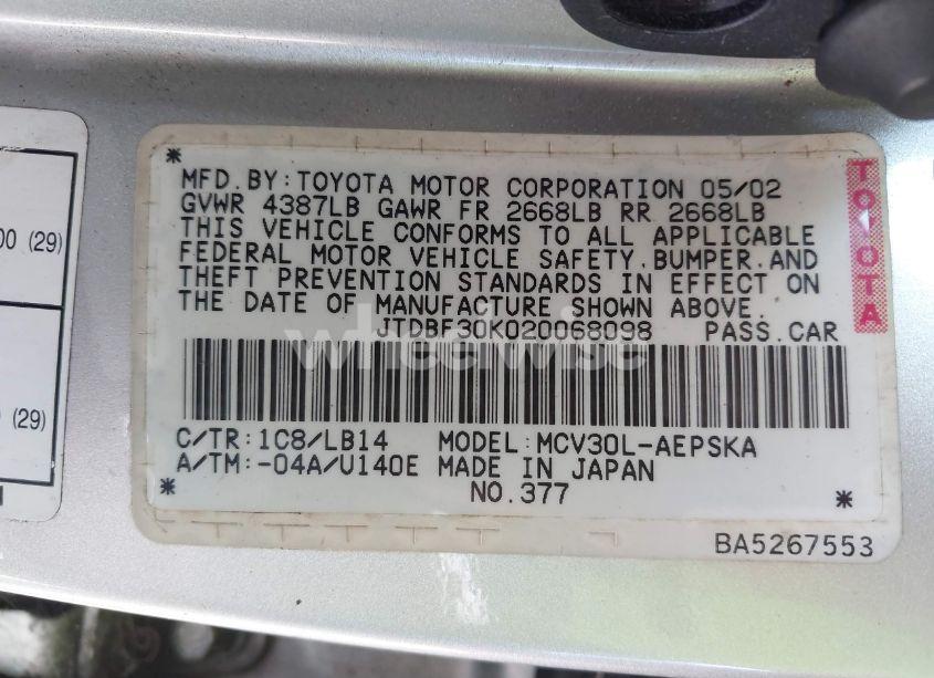 Photo 9 of 2002 Toyota Camry SE V6 (VIN JTDBF30K020068098)