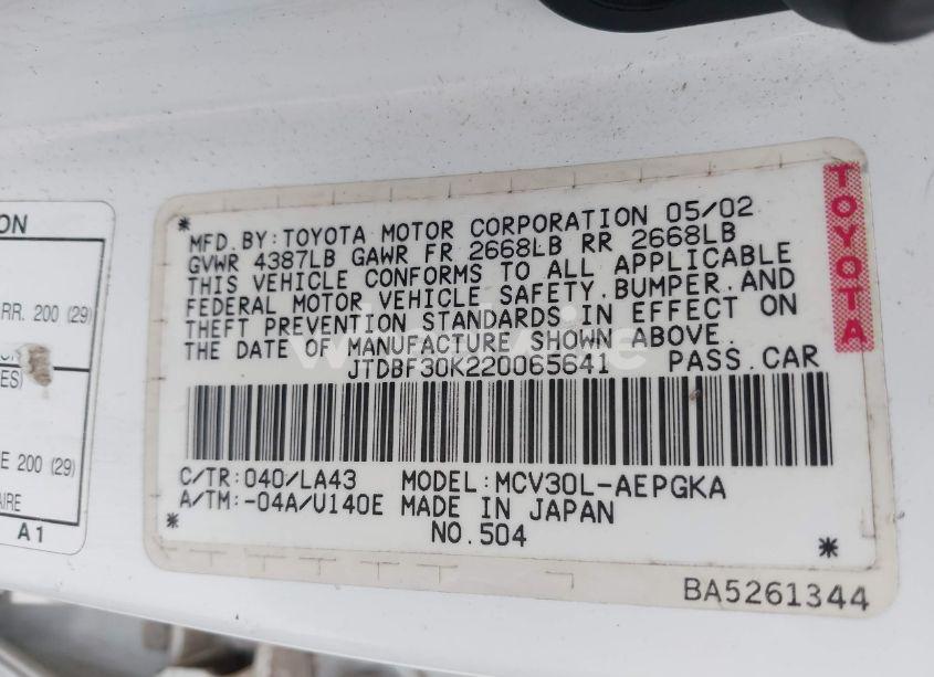 Photo 9 of 2002 Toyota Camry XLE V6 (VIN JTDBF30K220065641)