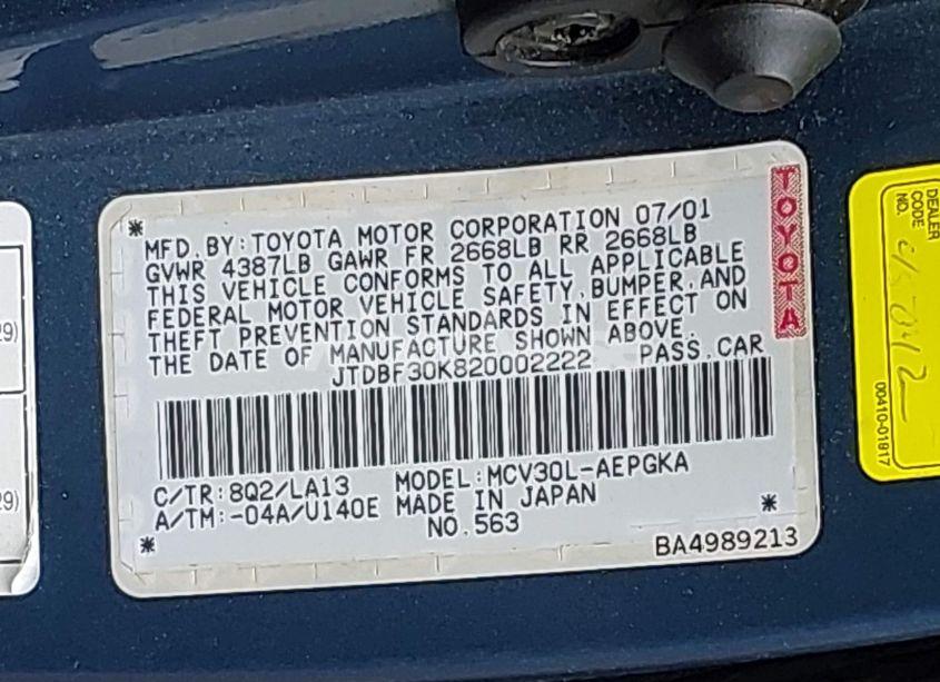 Photo 9 of 2002 Toyota Camry XLE V6 (VIN JTDBF30K820002222)