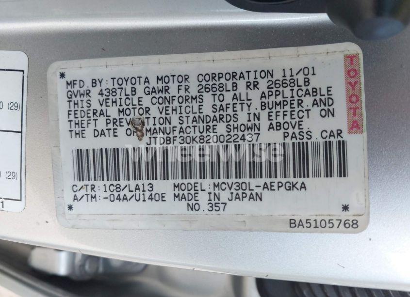 Photo 9 of 2002 Toyota Camry XLE V6 (VIN JTDBF30K820022437)