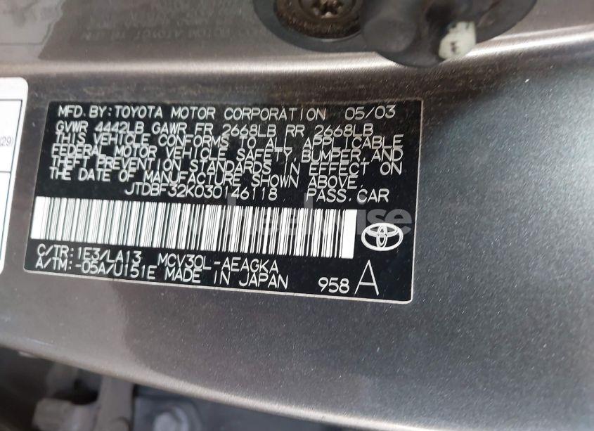 Photo 9 of 2003 Toyota Camry XLE V6 (VIN JTDBF32K030146118)