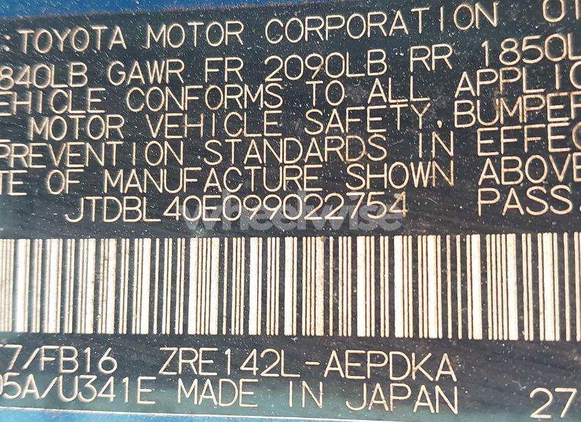 Photo 9 of 2009 Toyota Corolla LE (VIN JTDBL40E099022754)