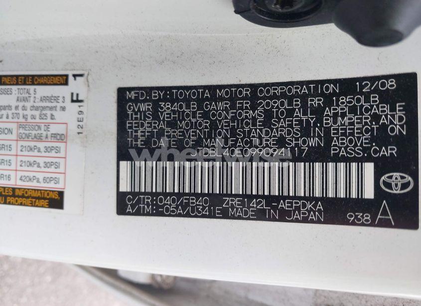 Photo 9 of 2009 Toyota Corolla (VIN JTDBL40E099094117)