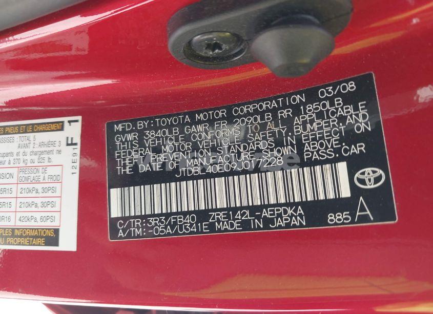 Photo 9 of 2009 Toyota Corolla LE (VIN JTDBL40E09J017228)