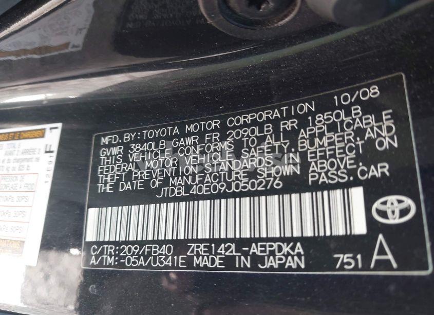 Photo 9 of 2009 Toyota Corolla LE (VIN JTDBL40E09J050276)