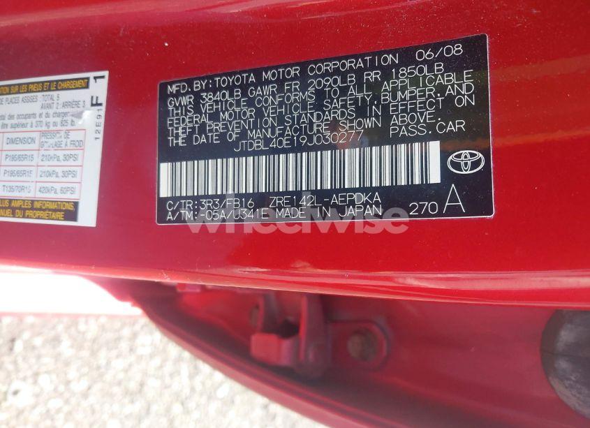 Photo 9 of 2009 Toyota Corolla LE (VIN JTDBL40E19J030277)