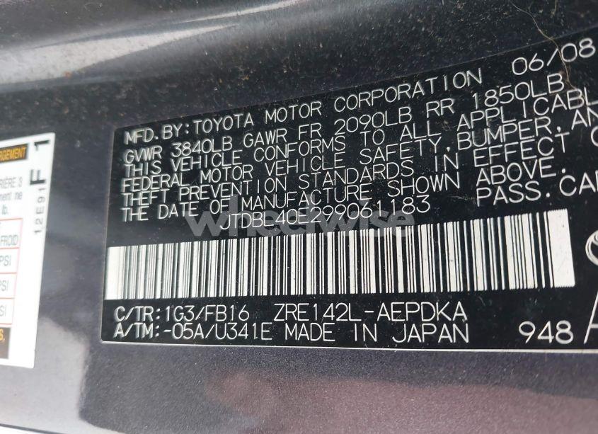 Photo 9 of 2009 Toyota Corolla LE (VIN JTDBL40E299061183)