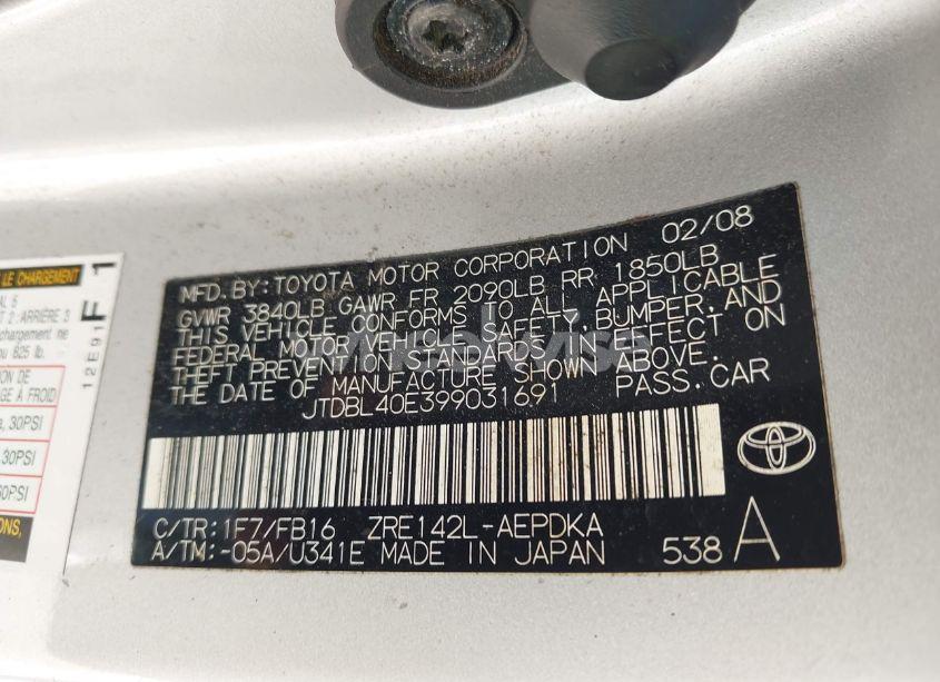 Photo 9 of 2009 Toyota Corolla LE (VIN JTDBL40E399031691)