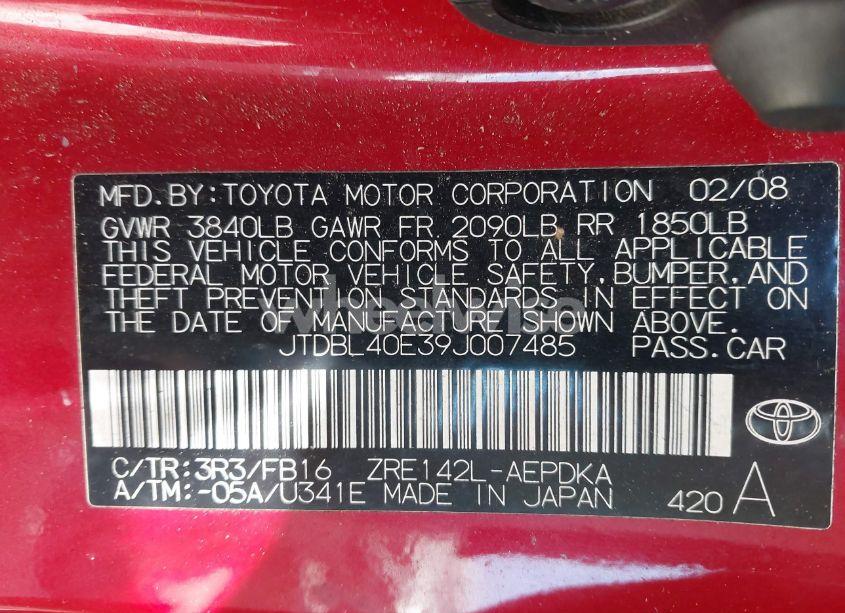 Photo 9 of 2009 Toyota Corolla LE/S/XLE (VIN JTDBL40E39J007485)