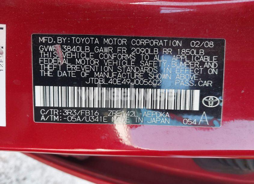 Photo 9 of 2009 Toyota Corolla LE (VIN JTDBL40E49J005602)