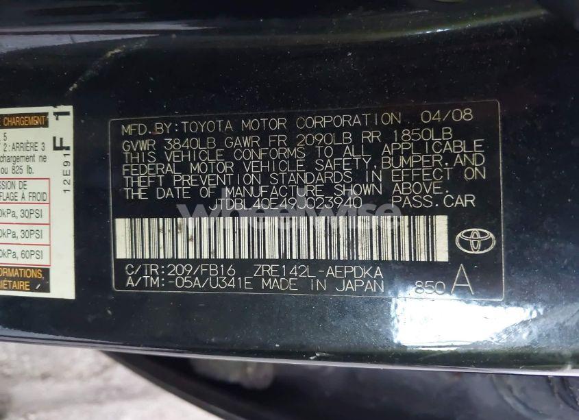 Photo 9 of 2009 Toyota Corolla LE (VIN JTDBL40E49J023940)