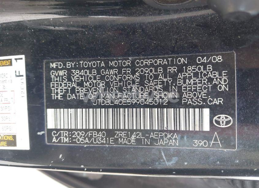 Photo 9 of 2009 Toyota Corolla LE (VIN JTDBL40E599045012)