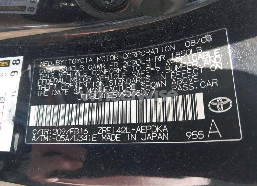 Photo 9 of 2009 Toyota Corolla LE (VIN JTDBL40E599068077)