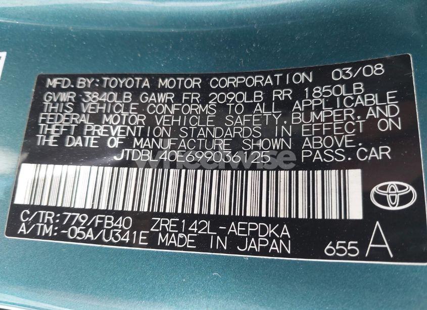 Photo 9 of 2009 Toyota Corolla LE (VIN JTDBL40E699036125)