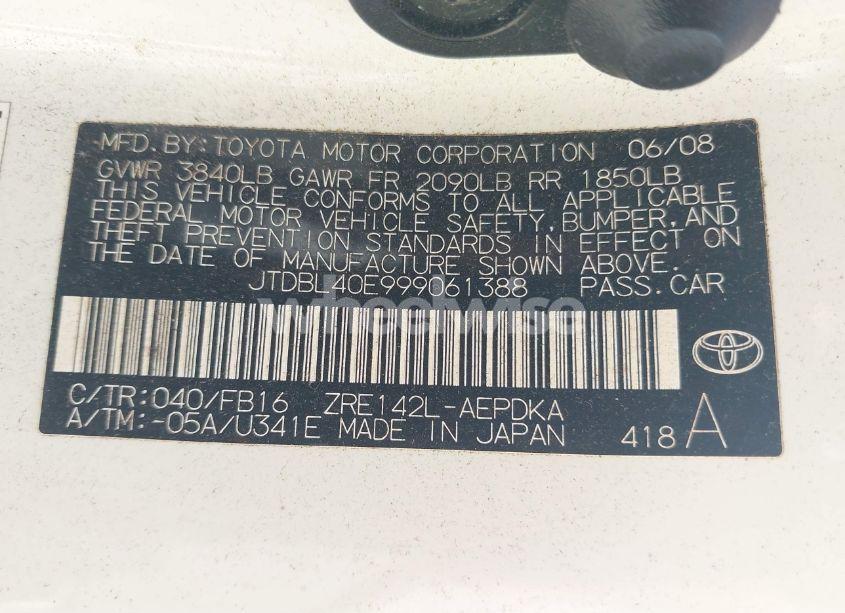 Photo 9 of 2009 Toyota Corolla LE (VIN JTDBL40E999061388)