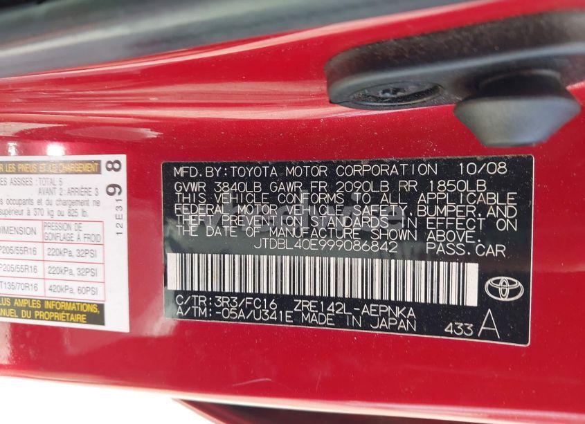 Photo 9 of 2009 Toyota Corolla XLE (VIN JTDBL40E999086842)