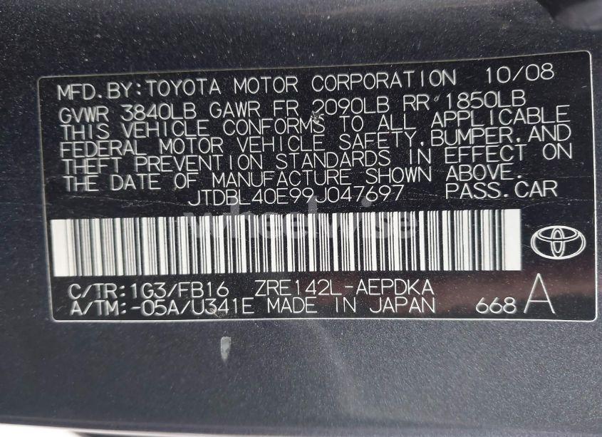 Photo 9 of 2009 Toyota Corolla LE (VIN JTDBL40E99J047697)