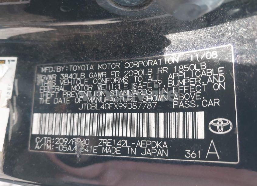 Photo 9 of 2009 Toyota Corolla (VIN JTDBL40EX99087787)
