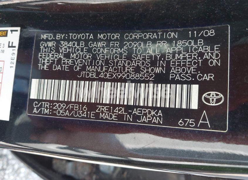 Photo 9 of 2009 Toyota Corolla LE (VIN JTDBL40EX99088552)