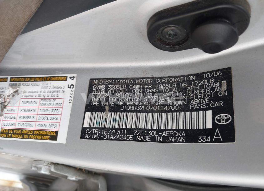 Photo 9 of 2007 Toyota Corolla CE/LE/S (VIN JTDBR32E070114700)