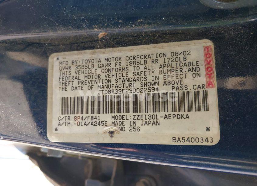 Photo 9 of 2003 Toyota Corolla CE (VIN JTDBR32E230022594)