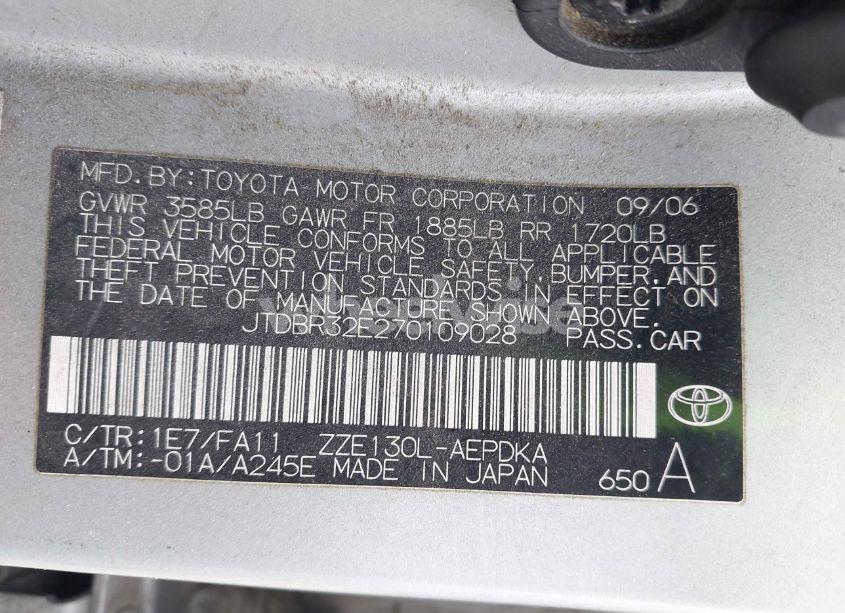 Photo 9 of 2007 Toyota Corolla CE (VIN JTDBR32E270109028)