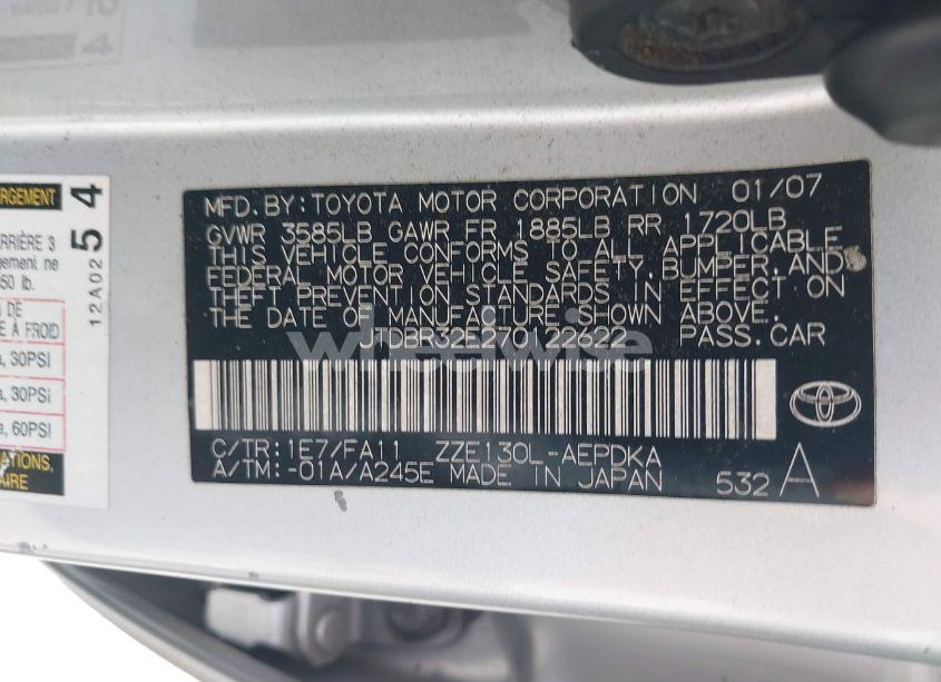 Photo 9 of 2007 Toyota Corolla CE (VIN JTDBR32E270122622)