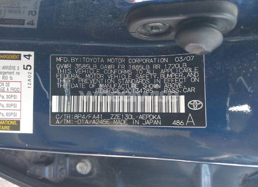 Photo 9 of 2007 Toyota Corolla CE (VIN JTDBR32E270134785)